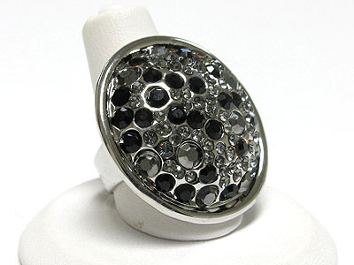 Two color crystal bubble round adjustable size ring