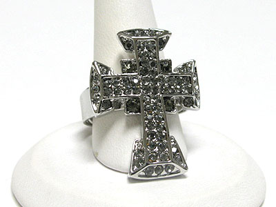 Crystal antique cross adjustable size ring