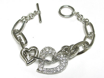 Crystal heart and chain link toggle bracelet