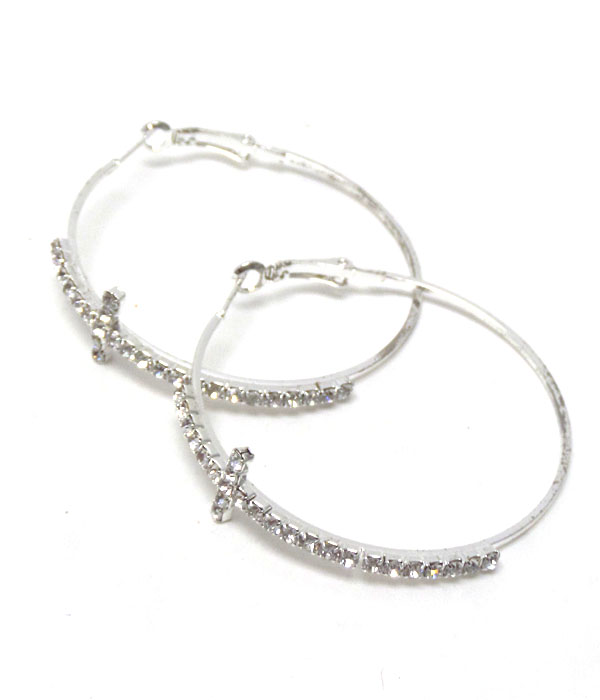 Crystal cross hoop earrings