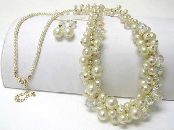 Pearl and glass beads long necklace earring set 