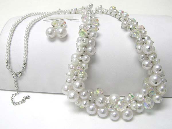 Pearl and glass beads long necklace earring set 