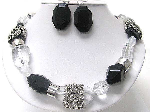 Metal chain wrapped ice beads necklace earring set