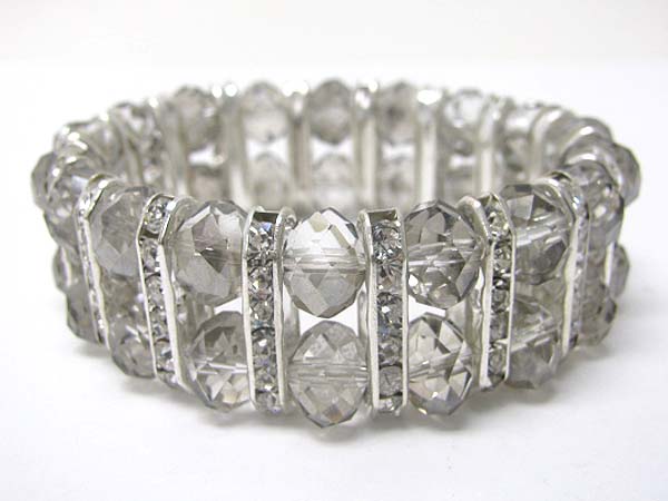 Facet glass stone and crystal stud metal bar link stretch bracelet