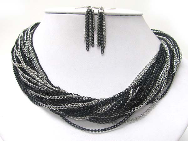 Multi metal chain tangle neckalce earring set