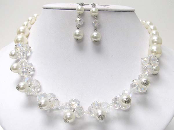 Fact glassc beads and pearl beads harmony neckalce earring set