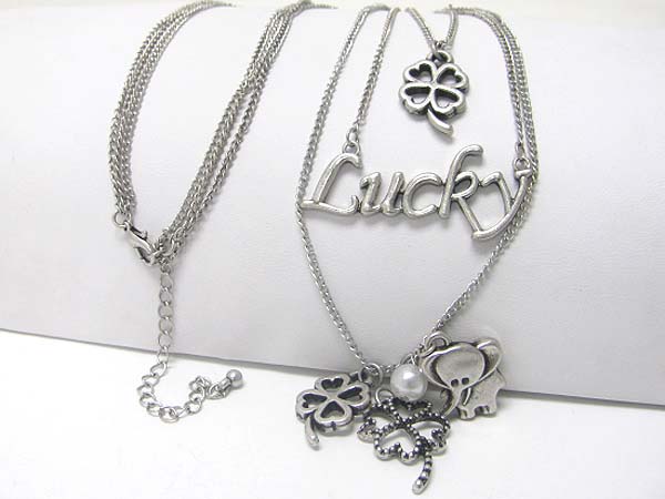 Multi lucky charm dangle long chain necklace