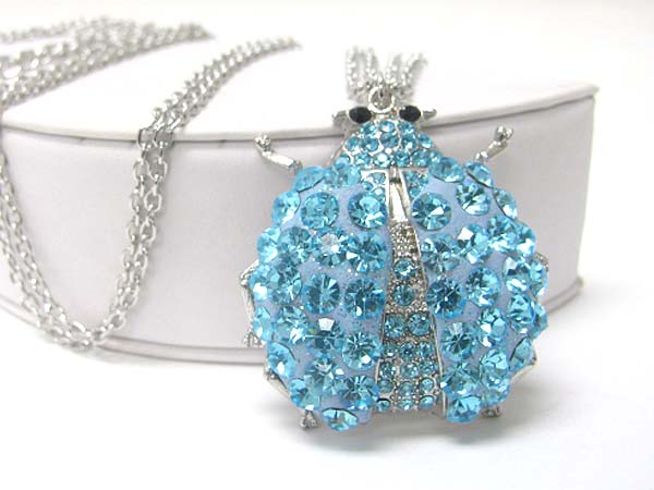 Crystal stud large bug pendant long chain necklace