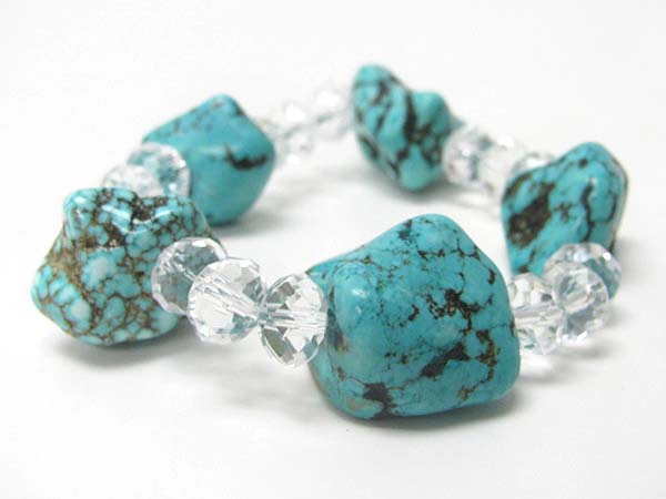 Natural stone and facet glass beads stretch bracelet