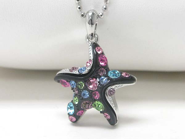 Made in korea whitegold plating crystal stud epoxy starfish pendant necklace