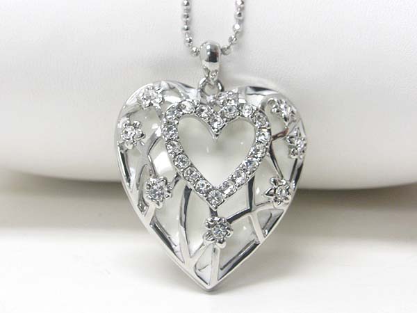 Made in korea whitegold plating crystal stud epoxy heart pendant necklace