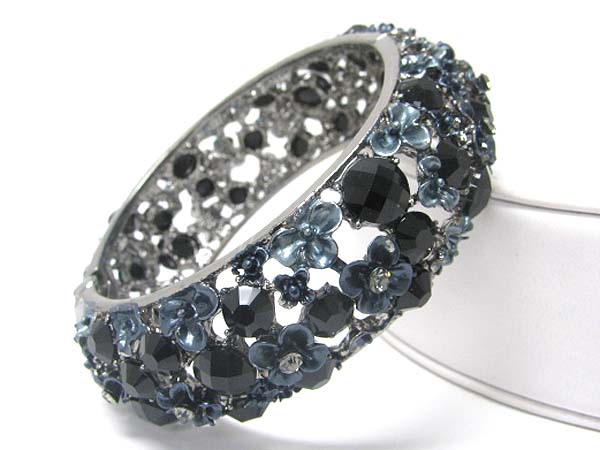 Crystal and flower deco metal hinge bangle