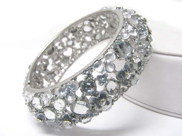 Crystal and flower deco metal hinge bangle