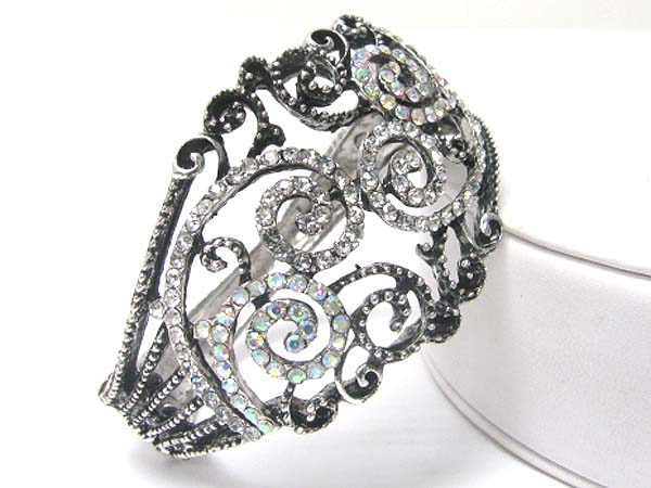 Crystal art deco wide top metal hinge bangle