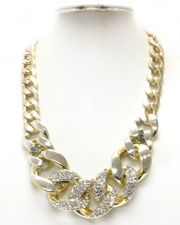 Crystal deco thick chain necklace