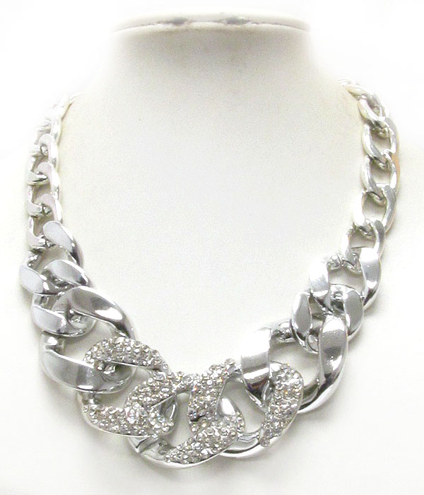 Crystal deco thick chain necklace