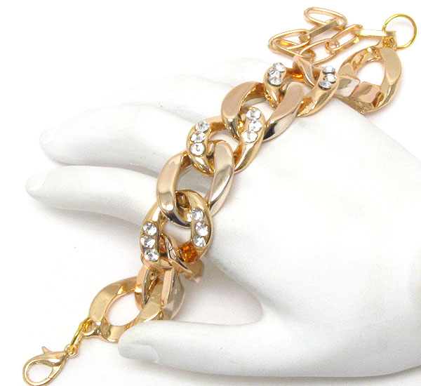 Crystal deco thick metal chain bracelet