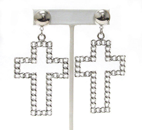 Thick chain cross drop earring