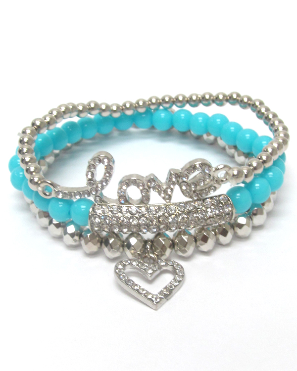 Love theme 3 piece set stretch bracelet