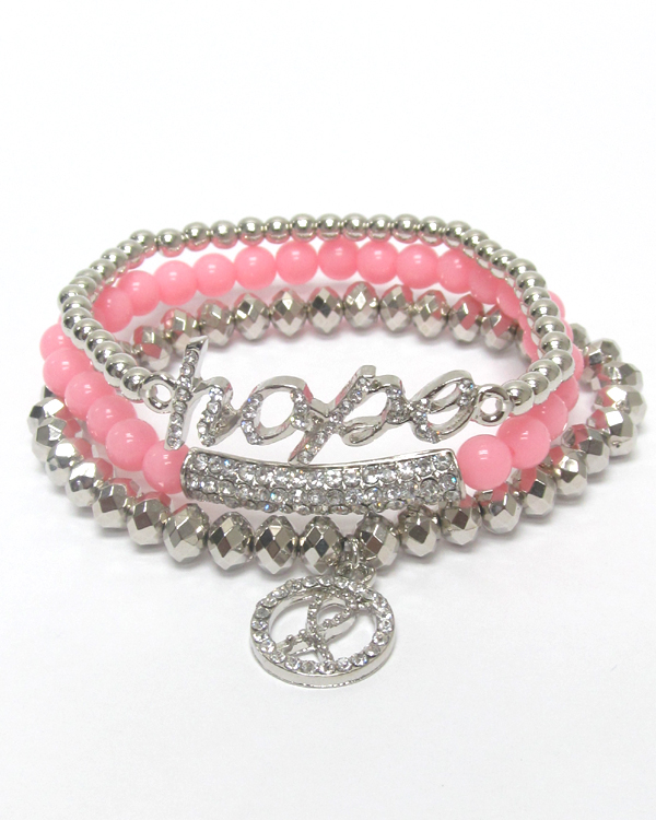 Pink ribbon theme 3 piece set stretch bracelet