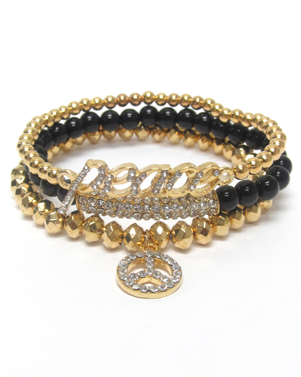 Peace theme 3 piece set stretch bracelet