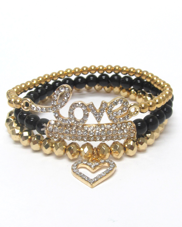 Love theme 3 piece set stretch bracelet