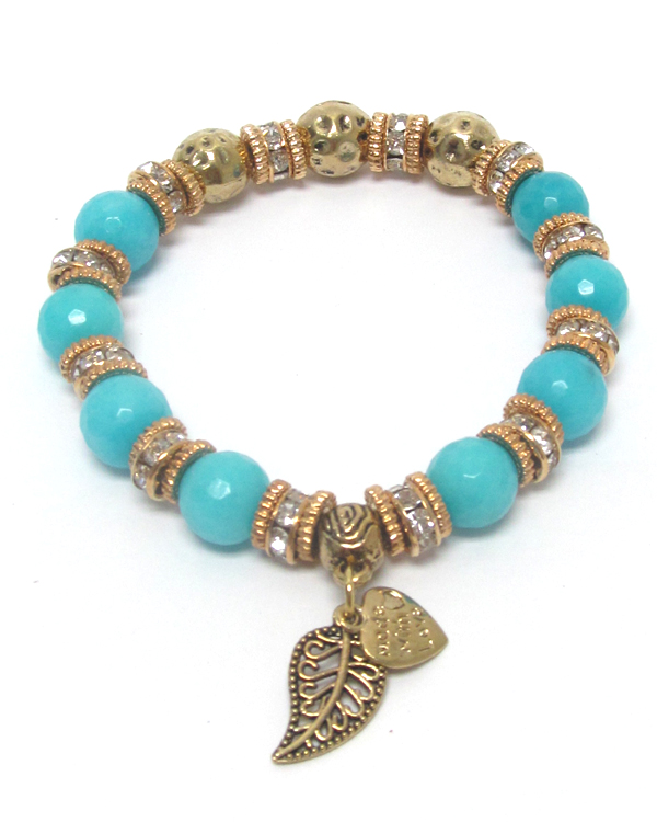 Heart charm and crystal rondelle stretch bracelet