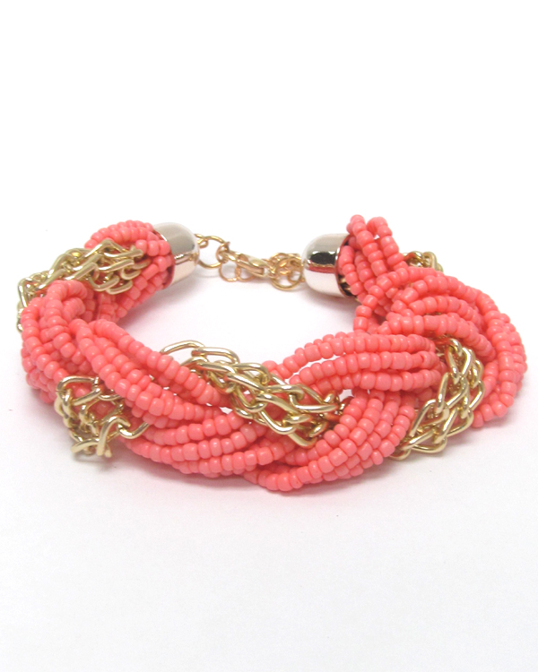 Seedbead and chain twist bracelet