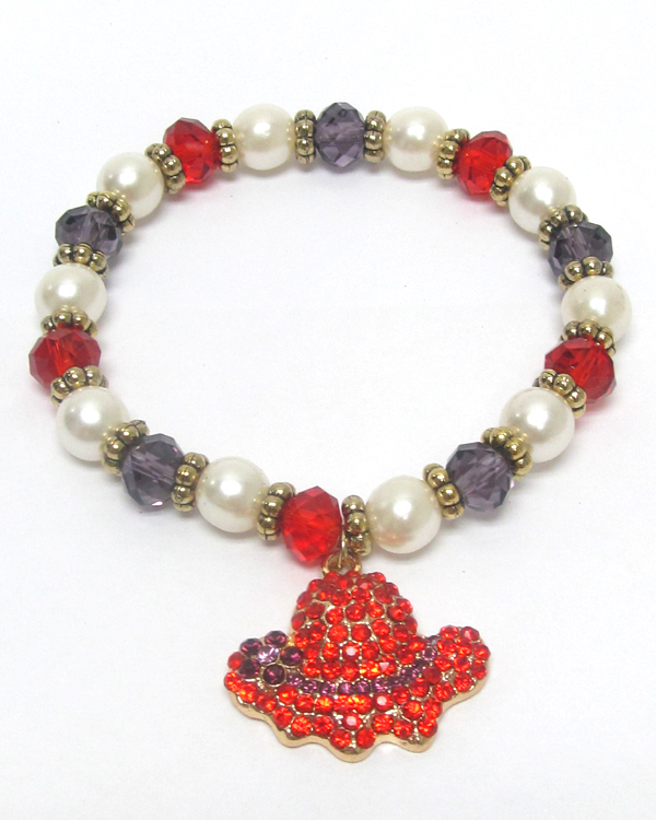 Red hat pearl stretch bracelet