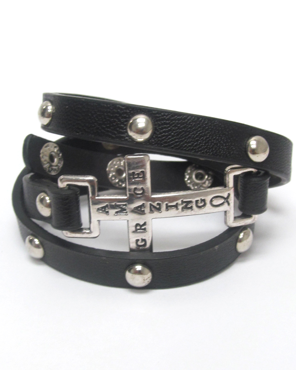 Religious theme cross leatherette wrap bracelet