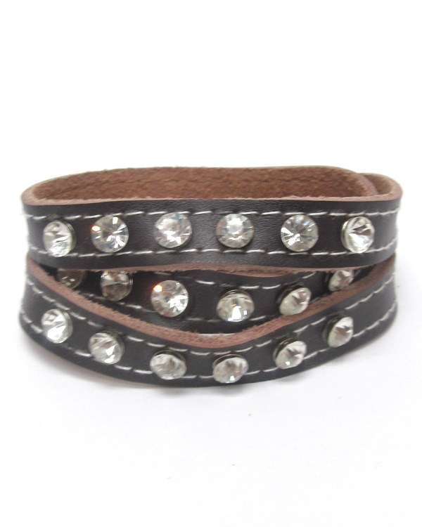 Crystal stud leatherette wrap bracelet