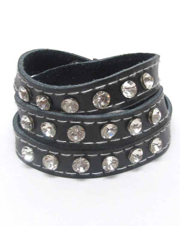 Crystal stud leatherette wrap bracelet