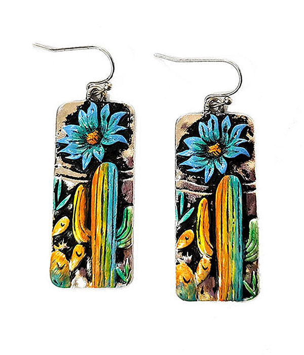 Western cactus and flower bar earring