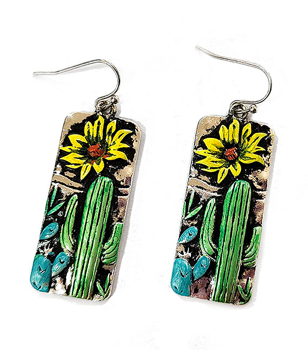 Western cactus and flower bar earring