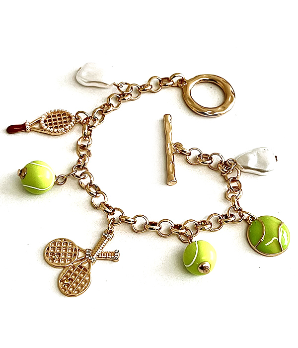 Sport theme multi charm toggle bracelet - tennis