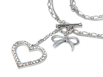 Crystal heart and ribbon toggle necklace