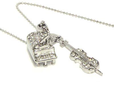 Crystal grand piano and violin music theme necklace