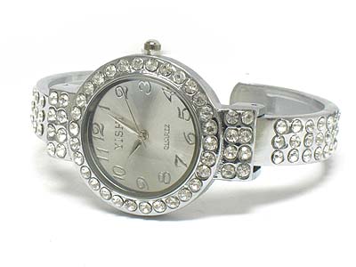 Crystal round face metal bangle watch