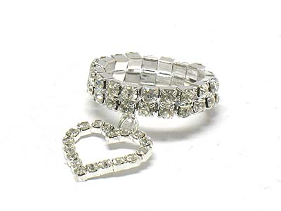 Rhinestone heart deco double line stretch ring 