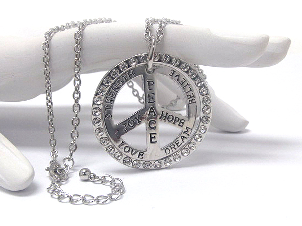 Crystal double peace mark pendant chain necklace