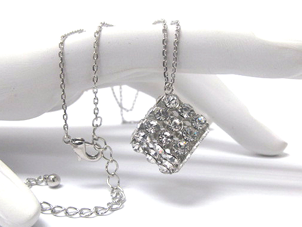 Crystal stud dice pendant neckalce