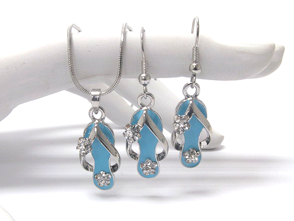 Crystal fashion flip flop necklace earring set