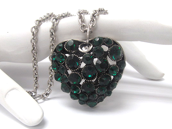 Crystal emerald heart chain necklace