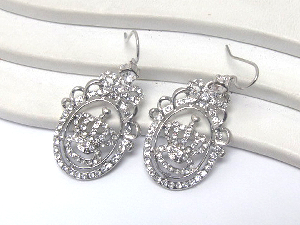 Crystal oval with deco crown earring