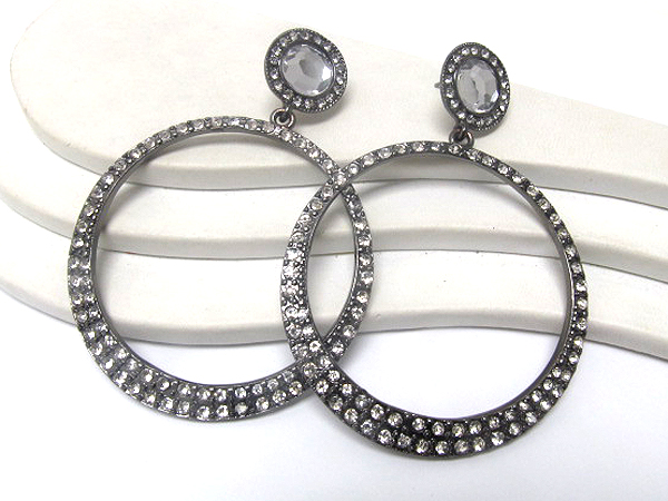 Crystal glass drop crystal round hoop earring - hoops