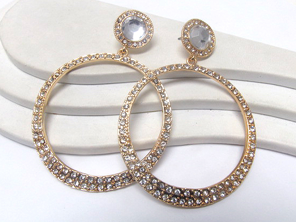 Crystal glass drop crystal round hoop earring - hoops