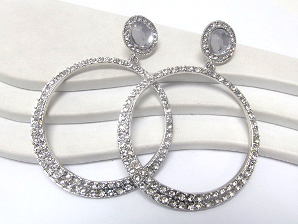 Crystal glass drop crystal round hoop earring - hoops