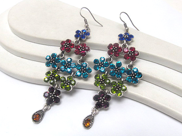 Multi crystal flower patern drop earring