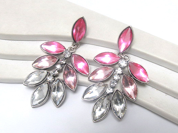 Crystal glass leaf patern earring