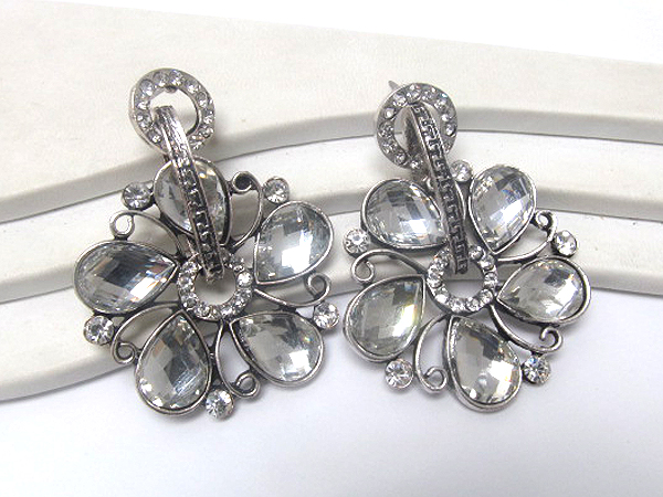 Crystal glass flower fashion metal drop earring 